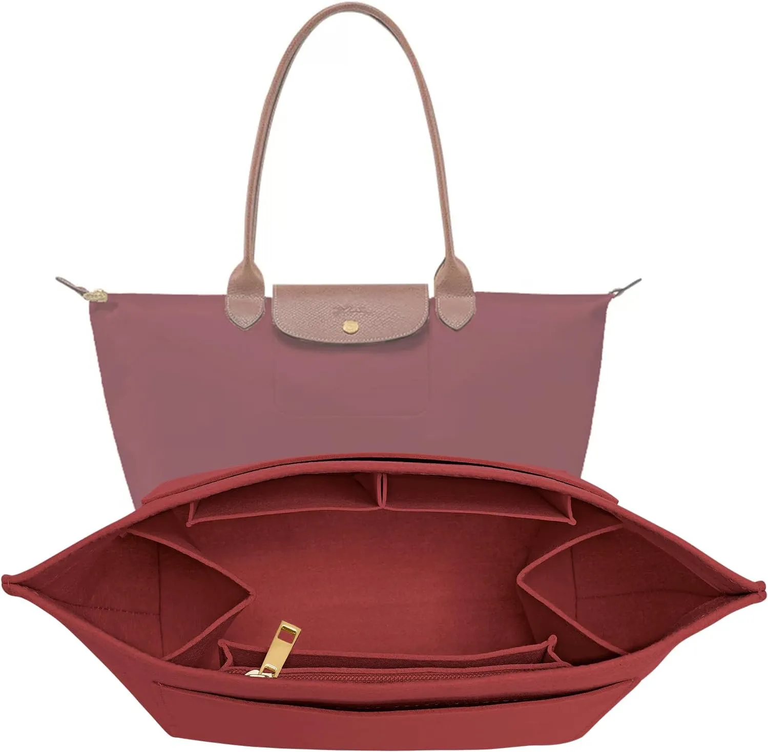 Upgraded Felt Organizer Insert for Longchamp Le Pliage L Handbag Insert (BurGundy, Large)