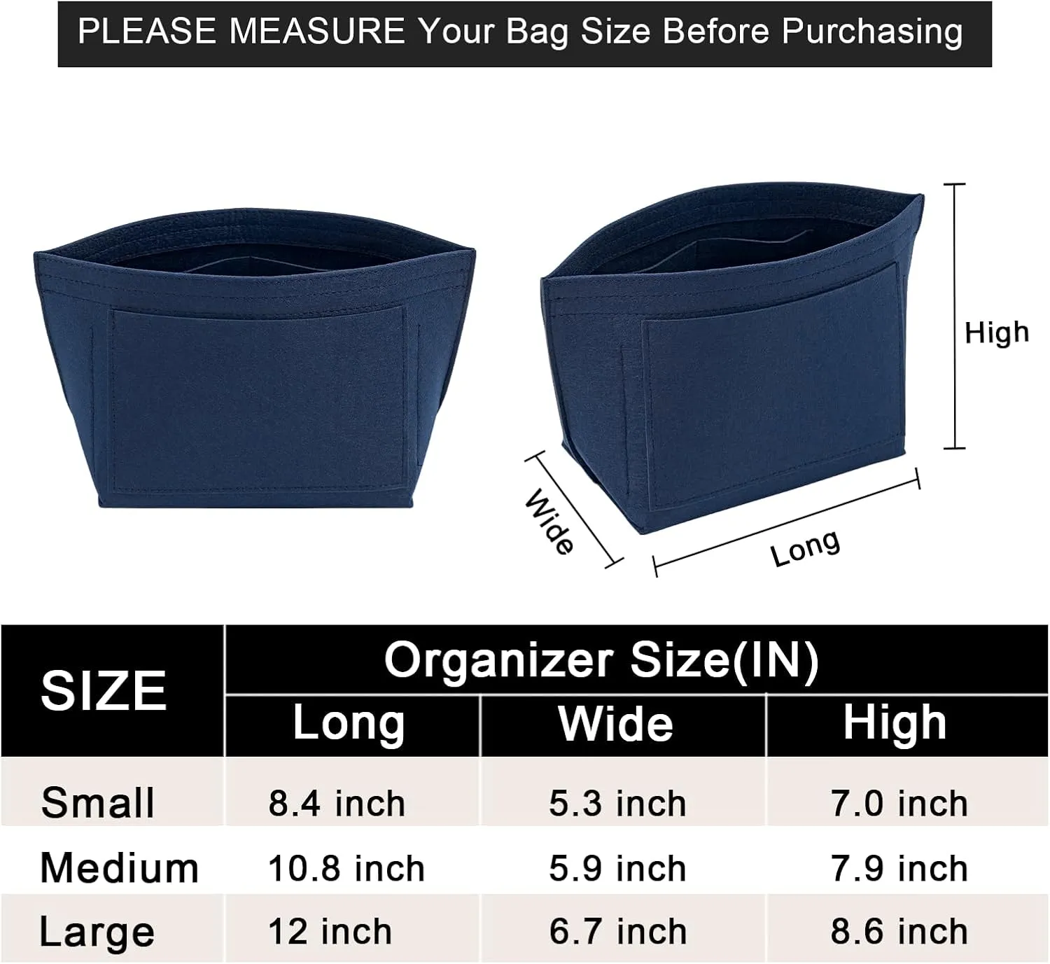 Upgraded Felt Organizer Insert for Longchamp Le Pliage M Handbag Insert (DarkBlue, Medium)