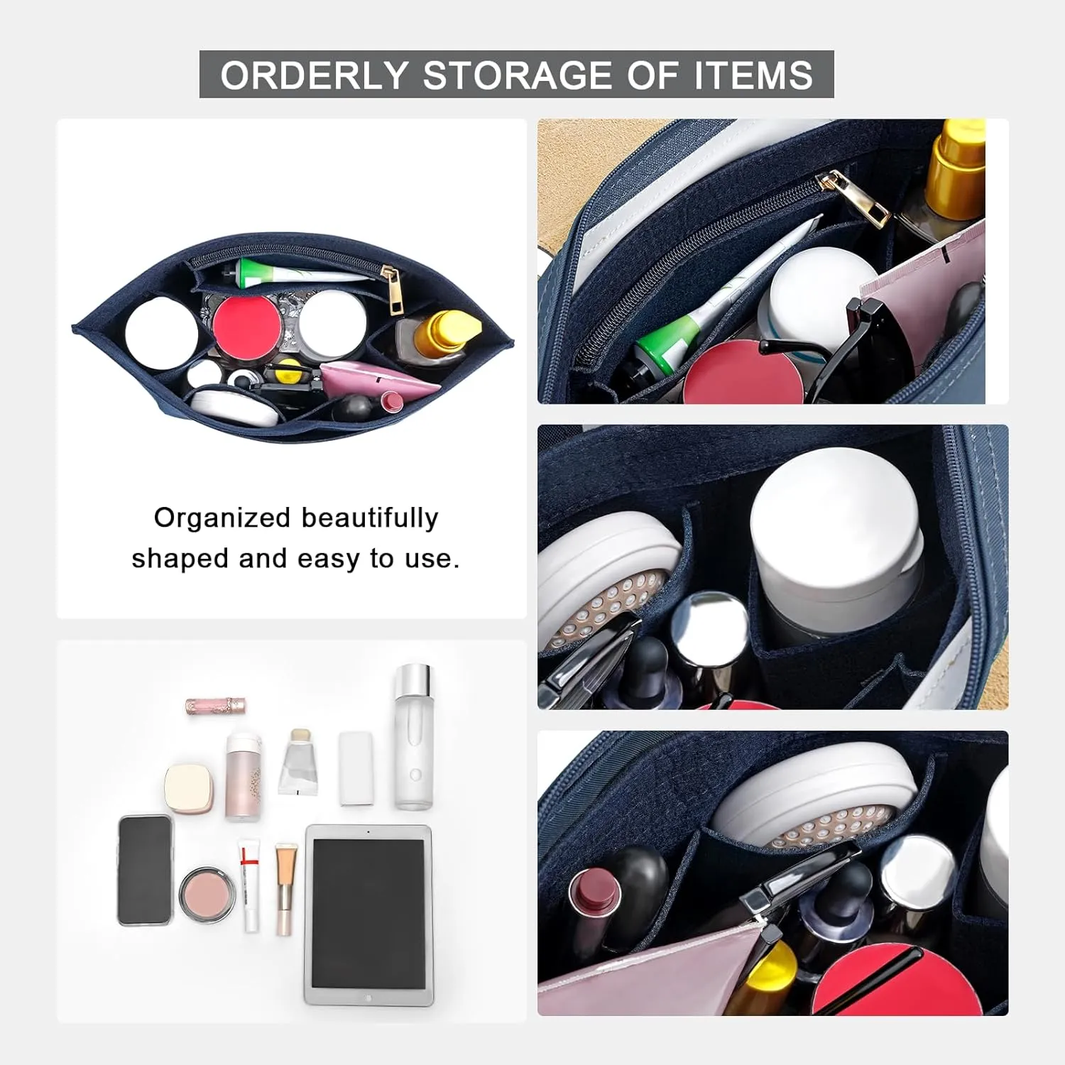 Upgraded Felt Organizer Insert for Longchamp Le Pliage M Handbag Insert (DarkBlue, Medium)