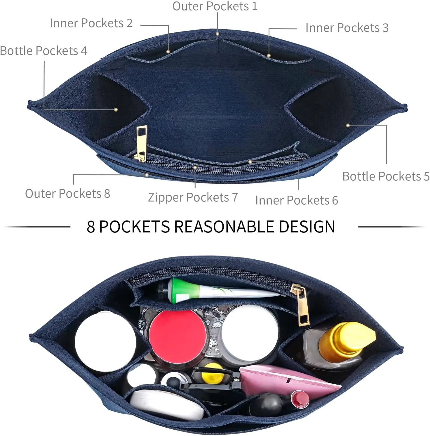 Upgraded Felt Organizer Insert for Longchamp Le Pliage M Handbag Insert (DarkBlue, Medium)