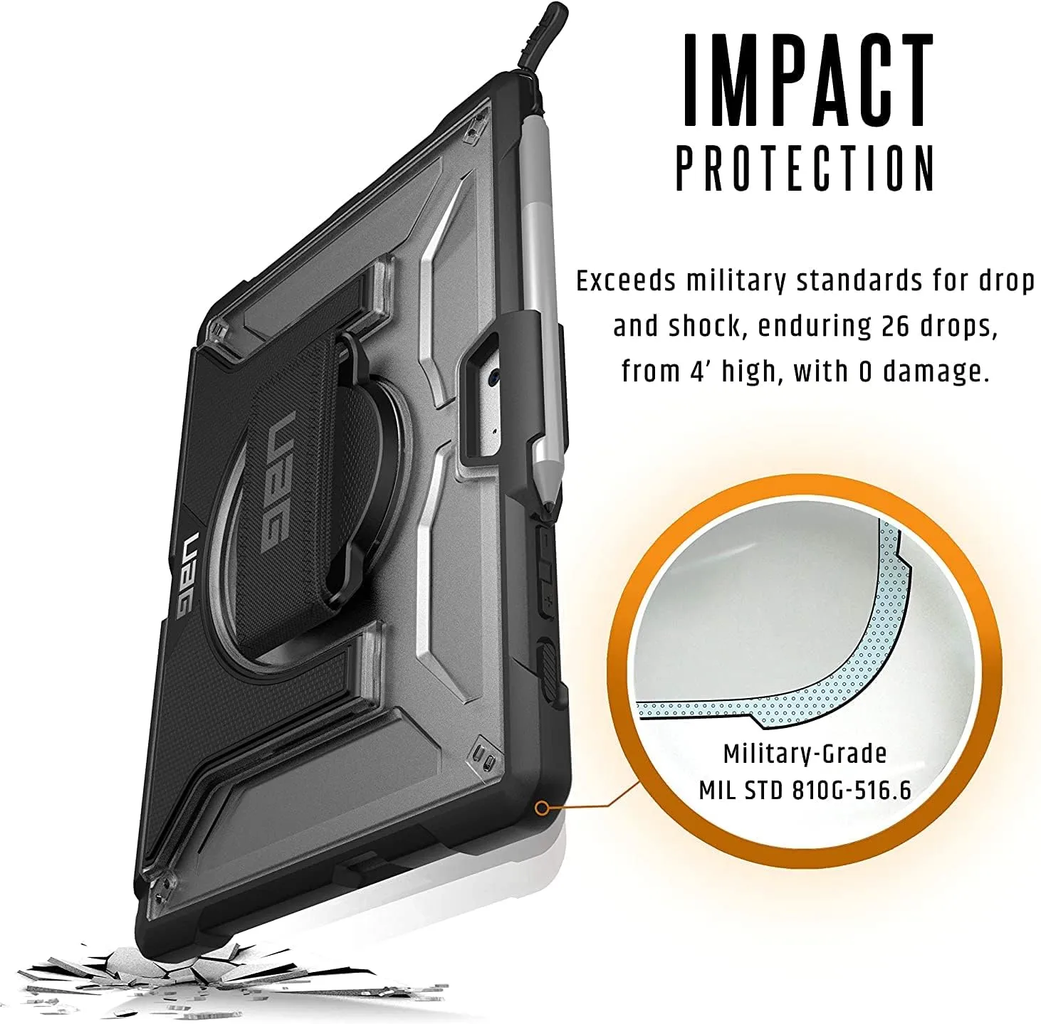 URBAN ARMOR GEAR UAG Designed for Microsoft Surface Go 4 / Surface Go 3 / Surface Go 2 / Surface Go Case 10.5" Plasma w/Hand Strap & Shoulder Strap Feather-Light Rugged Military Drop Tested Cover Ice