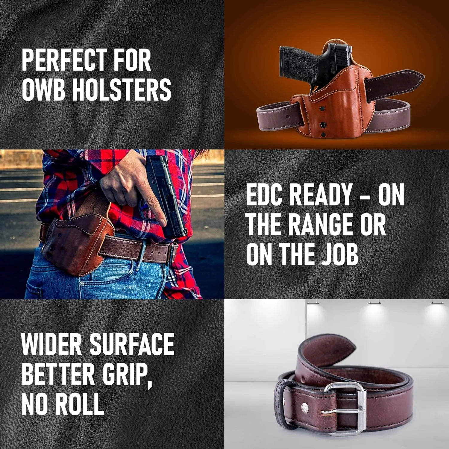 Urban Carry Premium EDC Belt - USA Made Bullhide Leather Concealed Carry Holster Belt | Single-Ply 1.5" Wide | Tactical CCW
