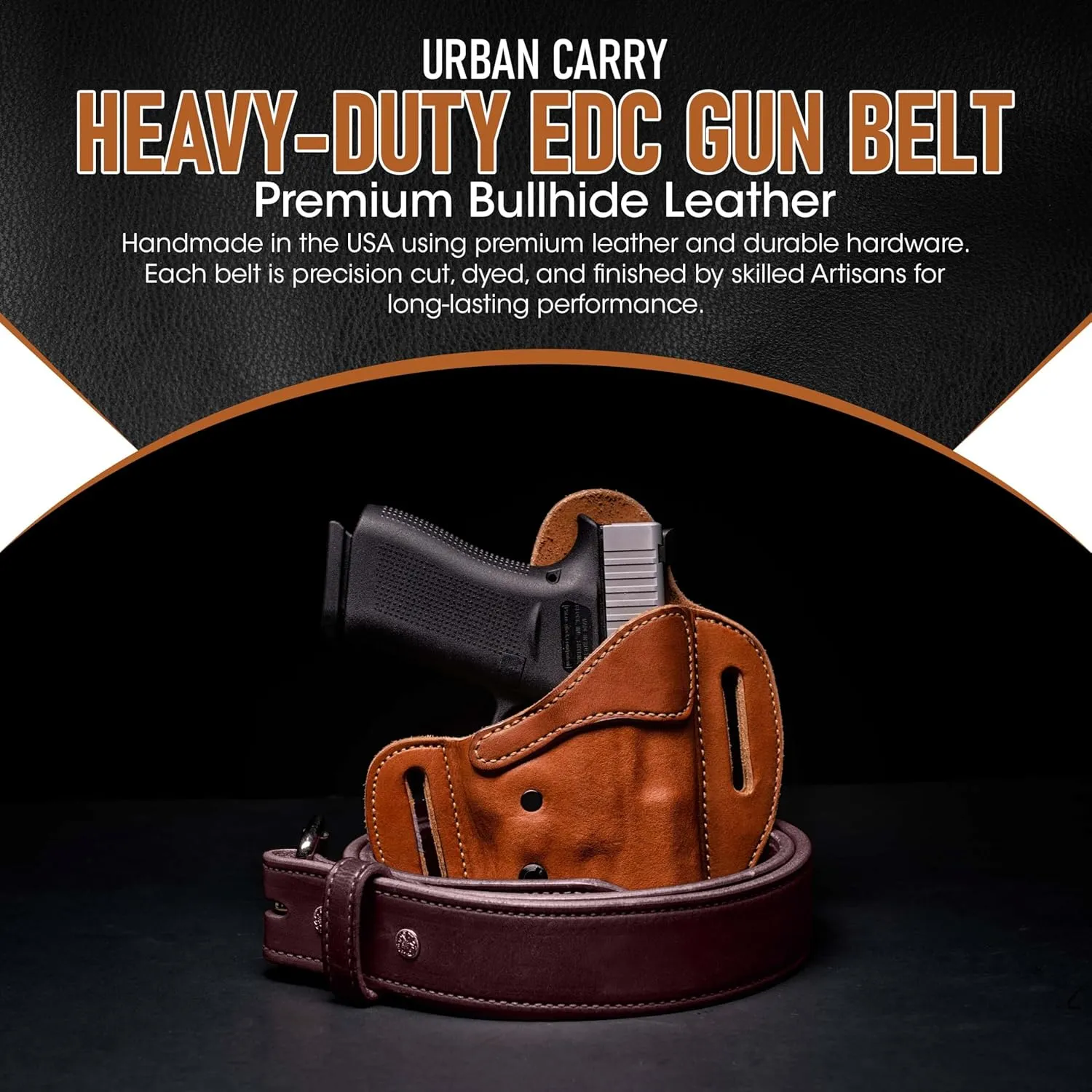 Urban Carry Premium EDC Belt - USA Made Bullhide Leather Concealed Carry Holster Belt | Single-Ply 1.5" Wide | Tactical CCW
