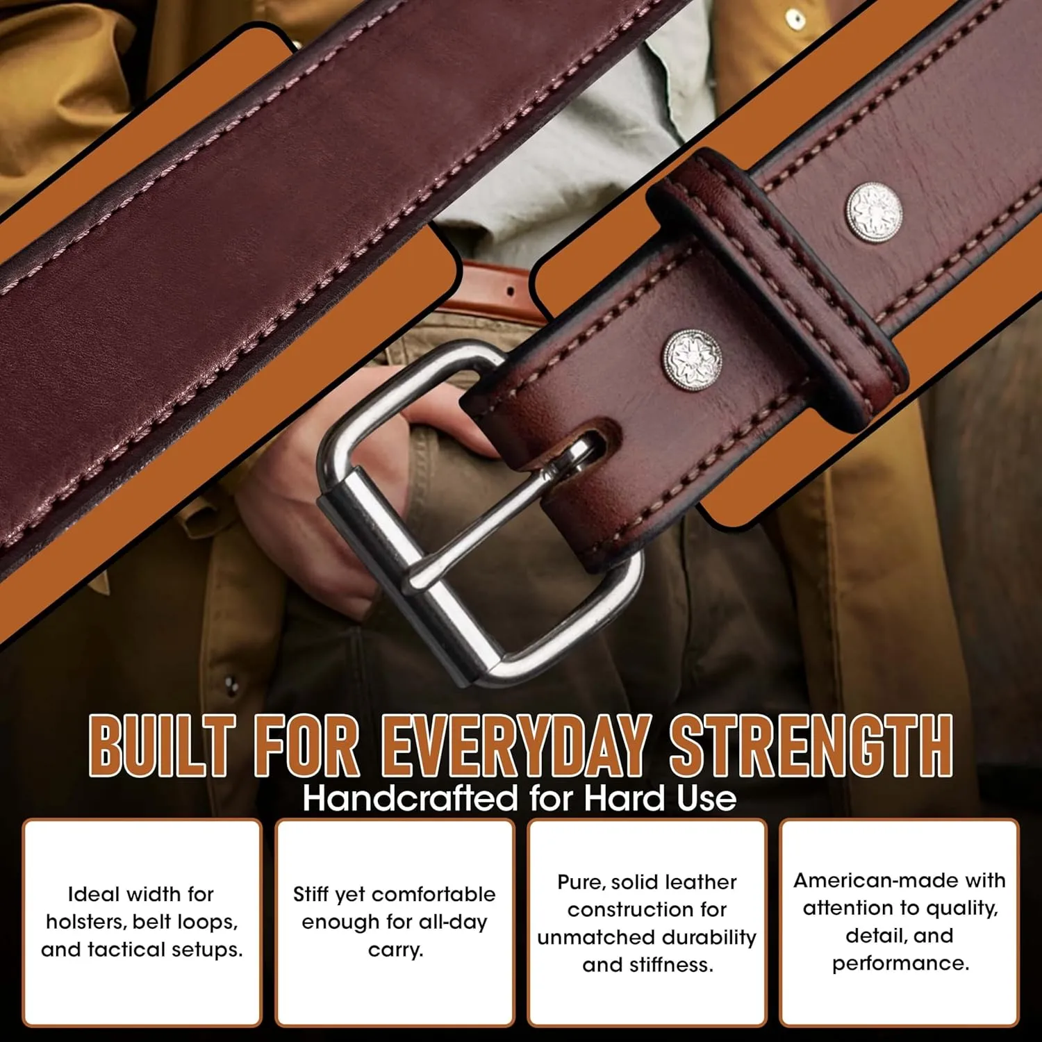 Urban Carry Premium EDC Belt - USA Made Bullhide Leather Concealed Carry Holster Belt | Single-Ply 1.5" Wide | Tactical CCW