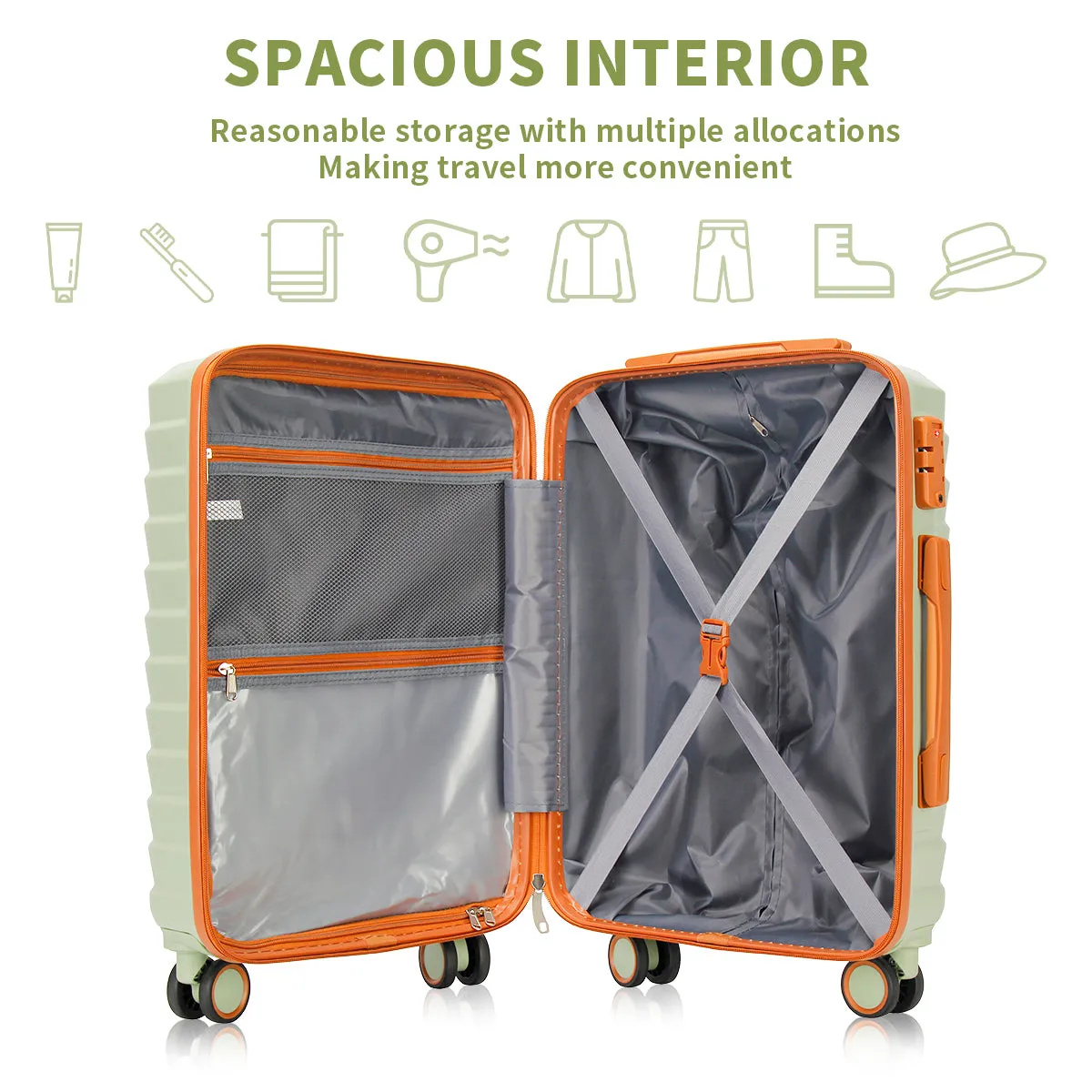 UUH Luxe - 5 Piece Luggage Set (8",14",20",24",28") Bags with 3 Storage and Makeup Bag