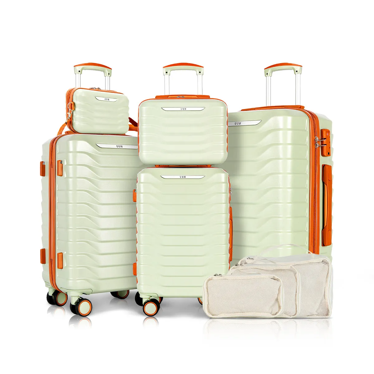 UUH Luxe - 5 Piece Luggage Set (8",14",20",24",28") Bags with 3 Storage and Makeup Bag