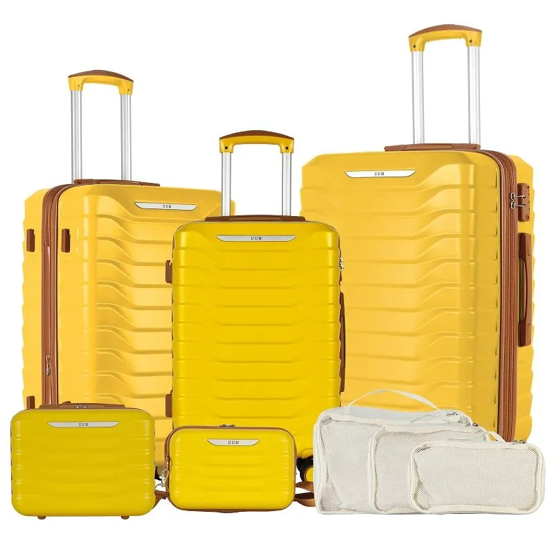 UUH Luxe - 5 Piece Luggage Set (8",14",20",24",28") Bags with 3 Storage and Makeup Bag