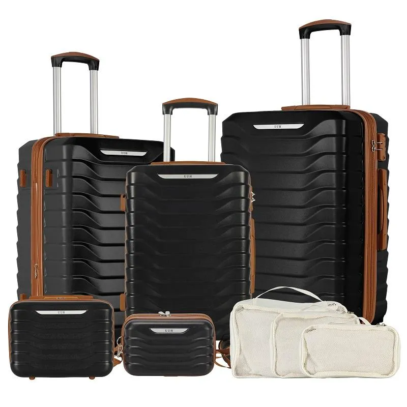 UUH Luxe - 5 Piece Luggage Set (8",14",20",24",28") Bags with 3 Storage and Makeup Bag