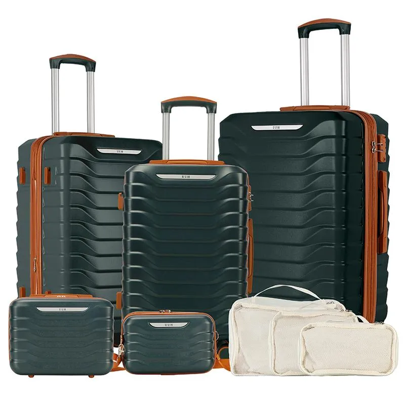 UUH Luxe - 5 Piece Luggage Set (8",14",20",24",28") Bags with 3 Storage and Makeup Bag