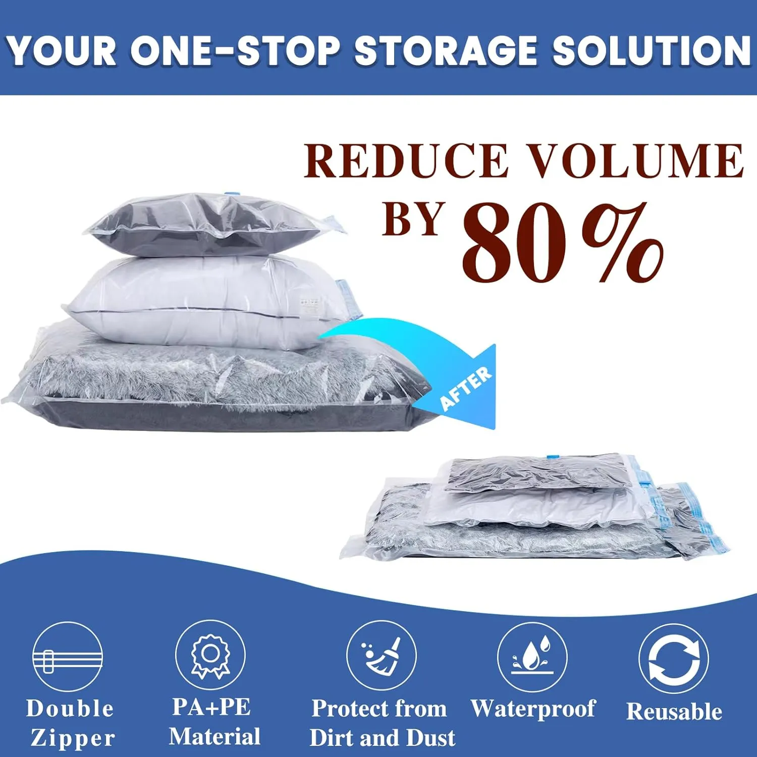 Vacuum Storage Bags, 10 Large Space Saver Bags Compression for Comforters, Bedding and Blankets, Vacuum Sealed Bags Clothes Storage Travel Essentials