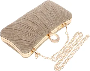 VALICLUD Elegant Evening Bag for Women Gold Handbag Pleated Design Party Purse for Formal Events