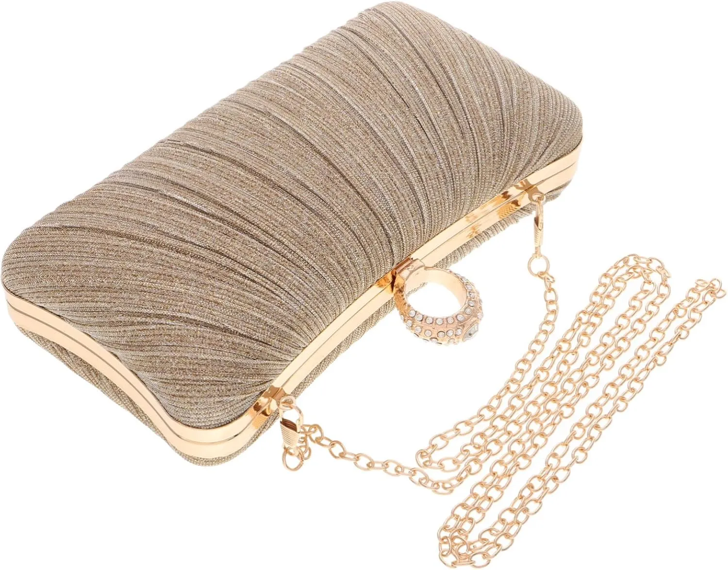 VALICLUD Elegant Evening Bag for Women Gold Handbag Pleated Design Party Purse for Formal Events