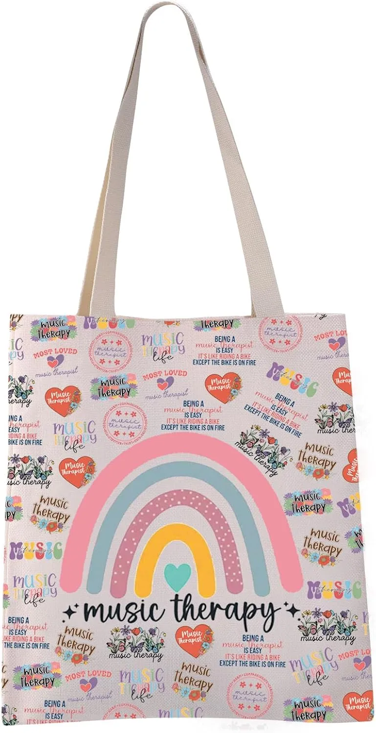 VAMSII Music Therapy Tote Bag Band Gift Music Therapist Inspirational Gift Musical Lovers Gift (Music Therapist tote)