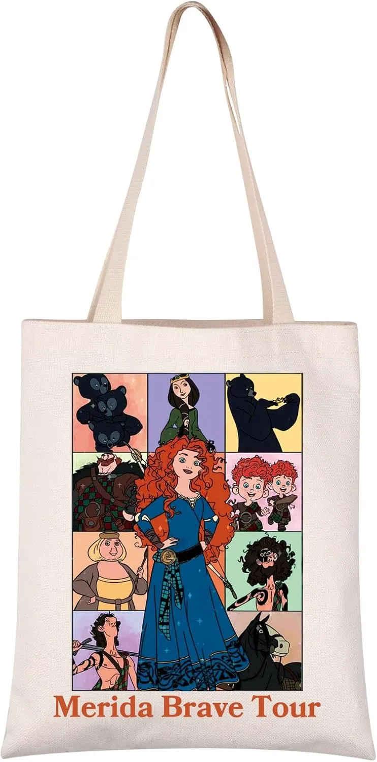 VAMSII Princess Merida Tote Bag Cartoon Movie Merchandise Gift Bra-ve Movie Fans Gift (Merida Tour tote)