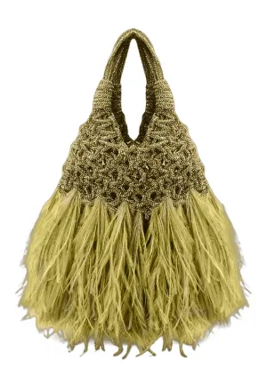 Vannifique Mini Plumed Crystal-Studded Woven Handbag