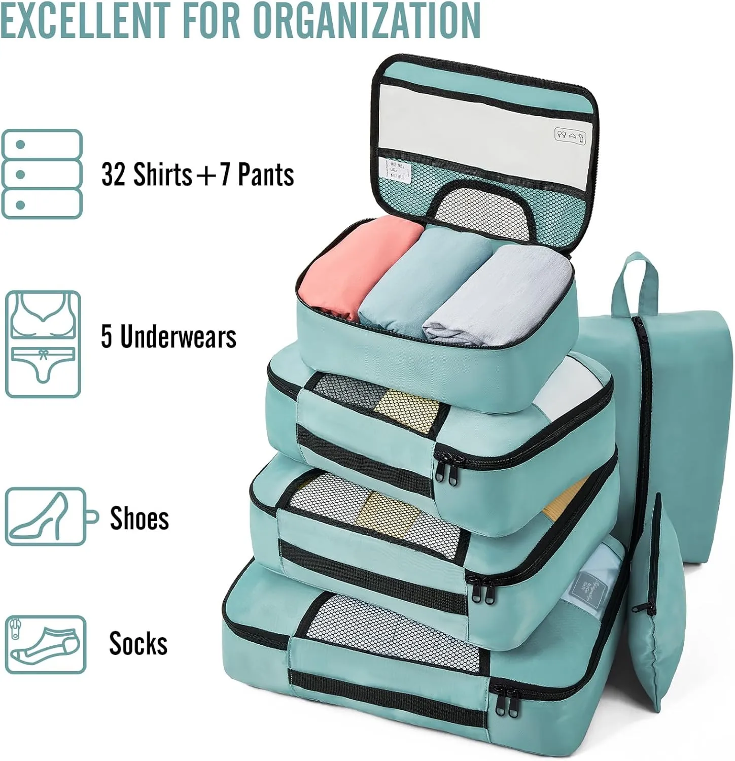Veken 8 Set Packing Cubes for Travel Essentials, Suitcase Organizer Bags Set for Luggage, Road Trip Travel Accessories in 4 Sizes (Extra Large, Large, Medium, Small)