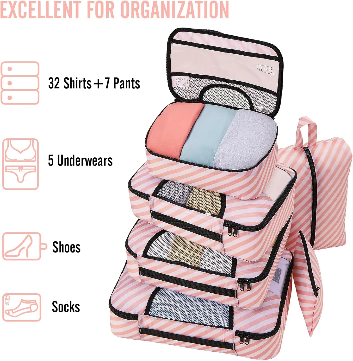 Veken 8 Set Packing Cubes, Travel Gifts for Women Mom, Carry on Suitcase Organizer Bags with Hanging Toiletry Bag and Large Laundry Bag, Travel Essentials Luggage Accessories for Cruise Ship