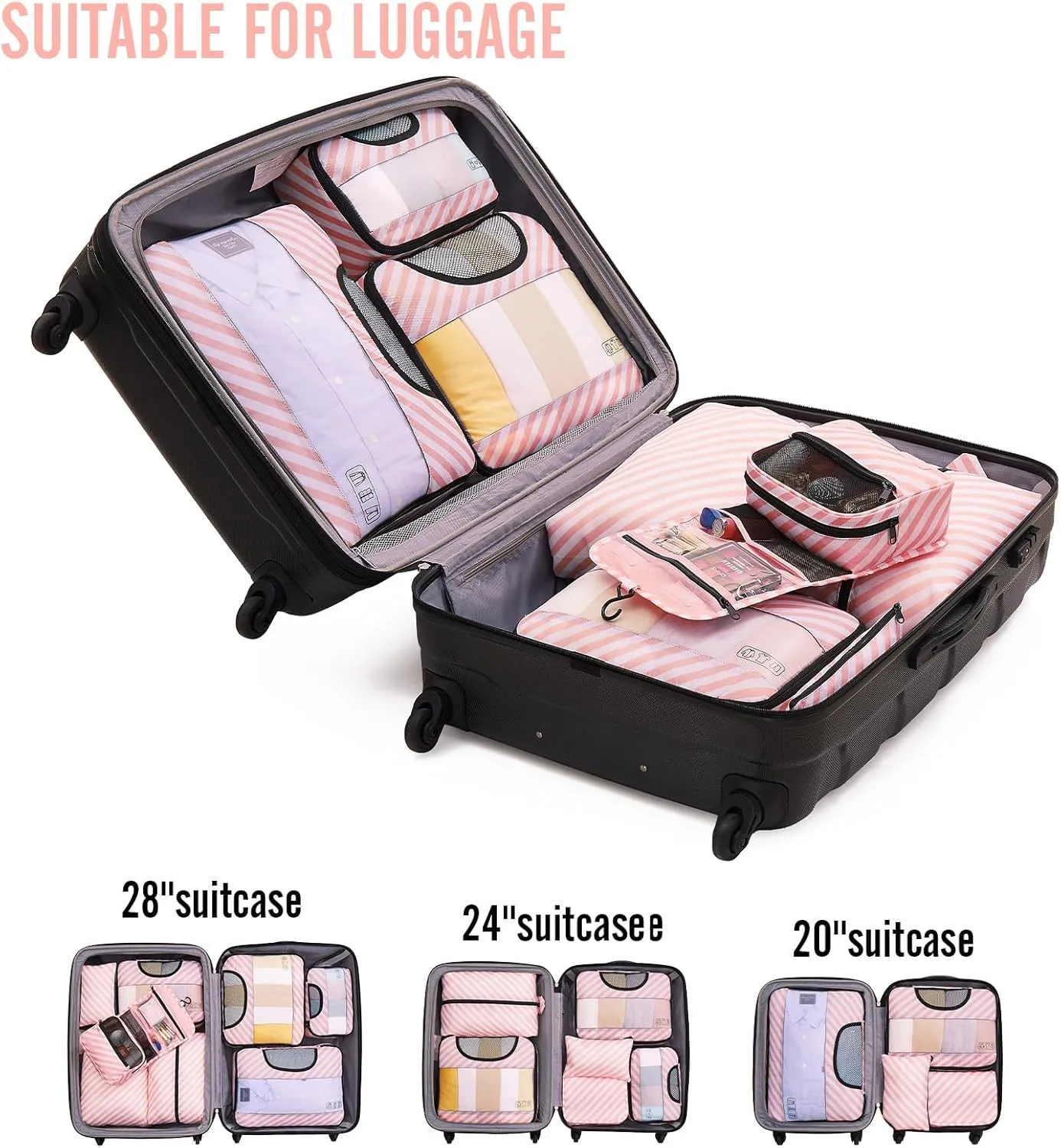 Veken 8 Set Packing Cubes, Travel Gifts for Women Mom, Carry on Suitcase Organizer Bags with Hanging Toiletry Bag and Large Laundry Bag, Travel Essentials Luggage Accessories for Cruise Ship