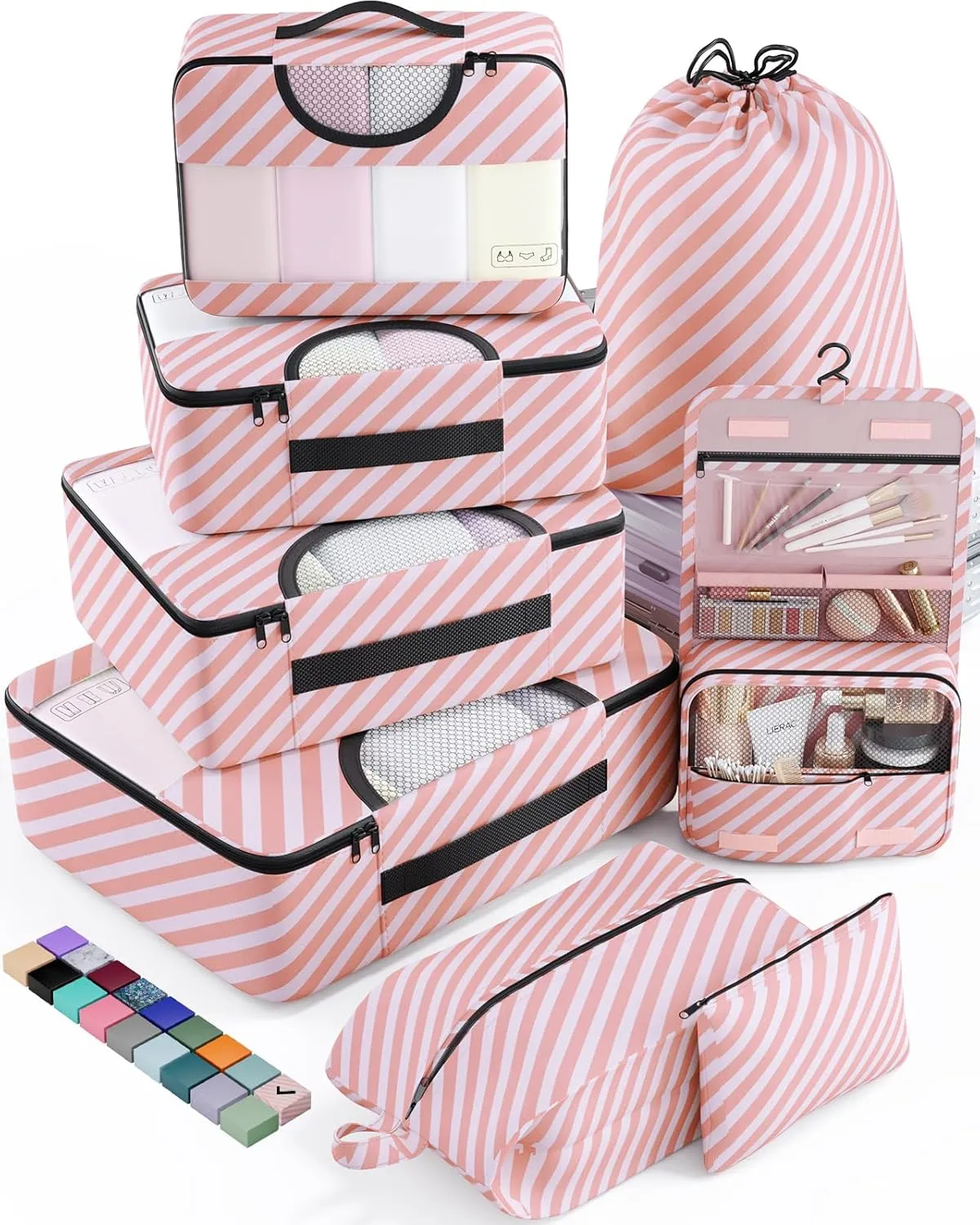 Veken 8 Set Packing Cubes, Travel Gifts for Women Mom, Carry on Suitcase Organizer Bags with Hanging Toiletry Bag and Large Laundry Bag, Travel Essentials Luggage Accessories for Cruise Ship