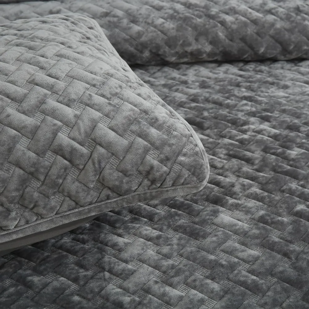 Velvet Bedspread Quilt Bedding Sets,Luxury Elegant Ultra Soft Velvet Comforters Coverlet Blankets,Weave Stitching Pattern Quilted Bedspread for All Seasons,Grey,King Size