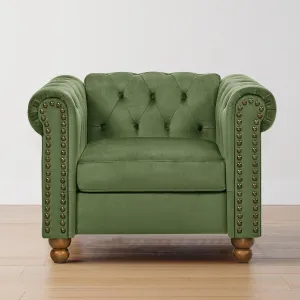 Velvet Chesterfield Chair Club Chair, Tufted Single Sofa Couch for Living Room, Accent Armchair with Nailhead Trim Green