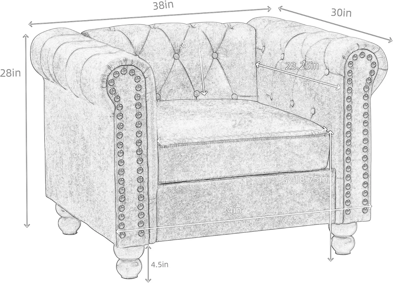 Velvet Chesterfield Chair Club Chair, Tufted Single Sofa Couch for Living Room, Accent Armchair with Nailhead Trim Green