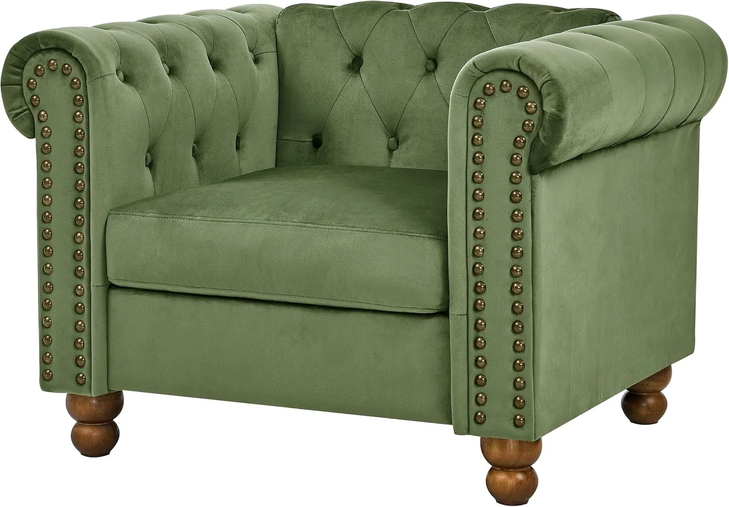 Velvet Chesterfield Chair Club Chair, Tufted Single Sofa Couch for Living Room, Accent Armchair with Nailhead Trim Green