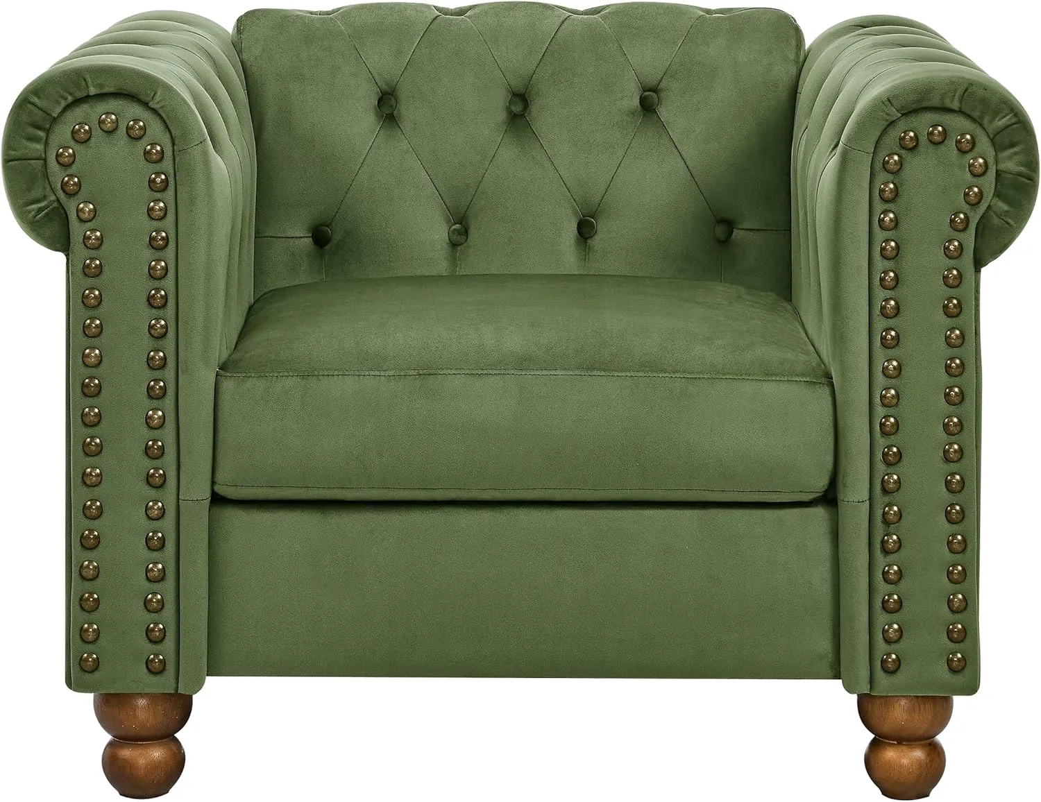 Velvet Chesterfield Chair Club Chair, Tufted Single Sofa Couch for Living Room, Accent Armchair with Nailhead Trim Green