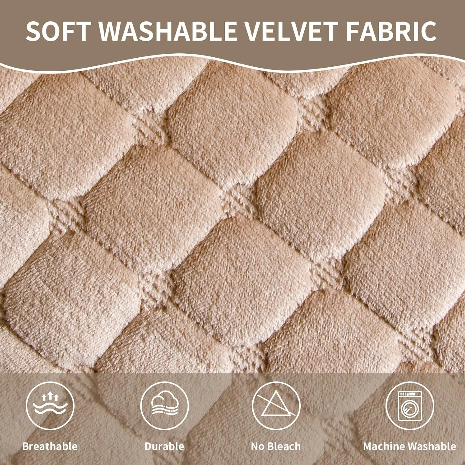 Velvet Couch Cover, Washable Sectional Sofa Cover, Anti Slip Sofa Slipcovers for 3 Cushion Couch Sofa L Shaped Recliner, Furniture Protector Covers for Pets Kids(Khaki, Only 1 PCS)