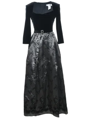 Velvet Design Black & Grey Contrast Evening Dress - S