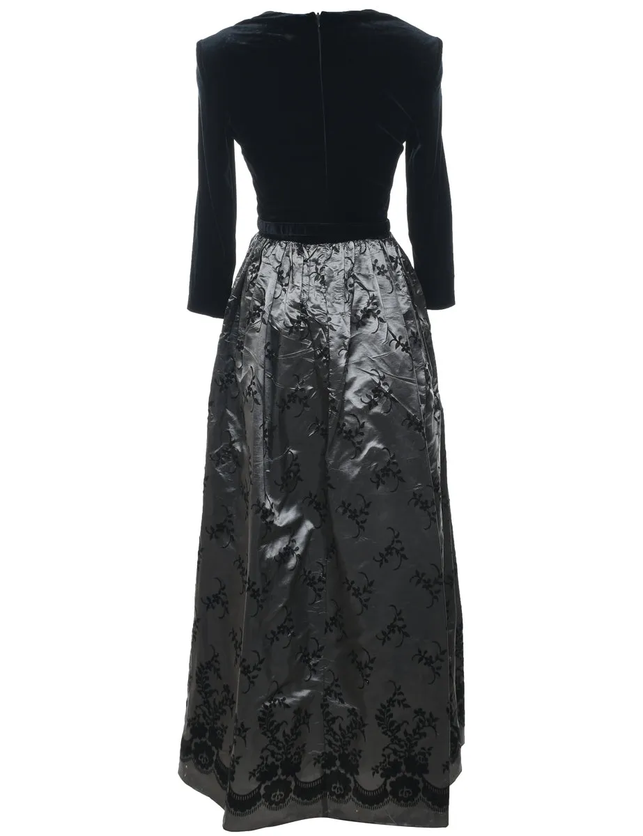 Velvet Design Black & Grey Contrast Evening Dress - S