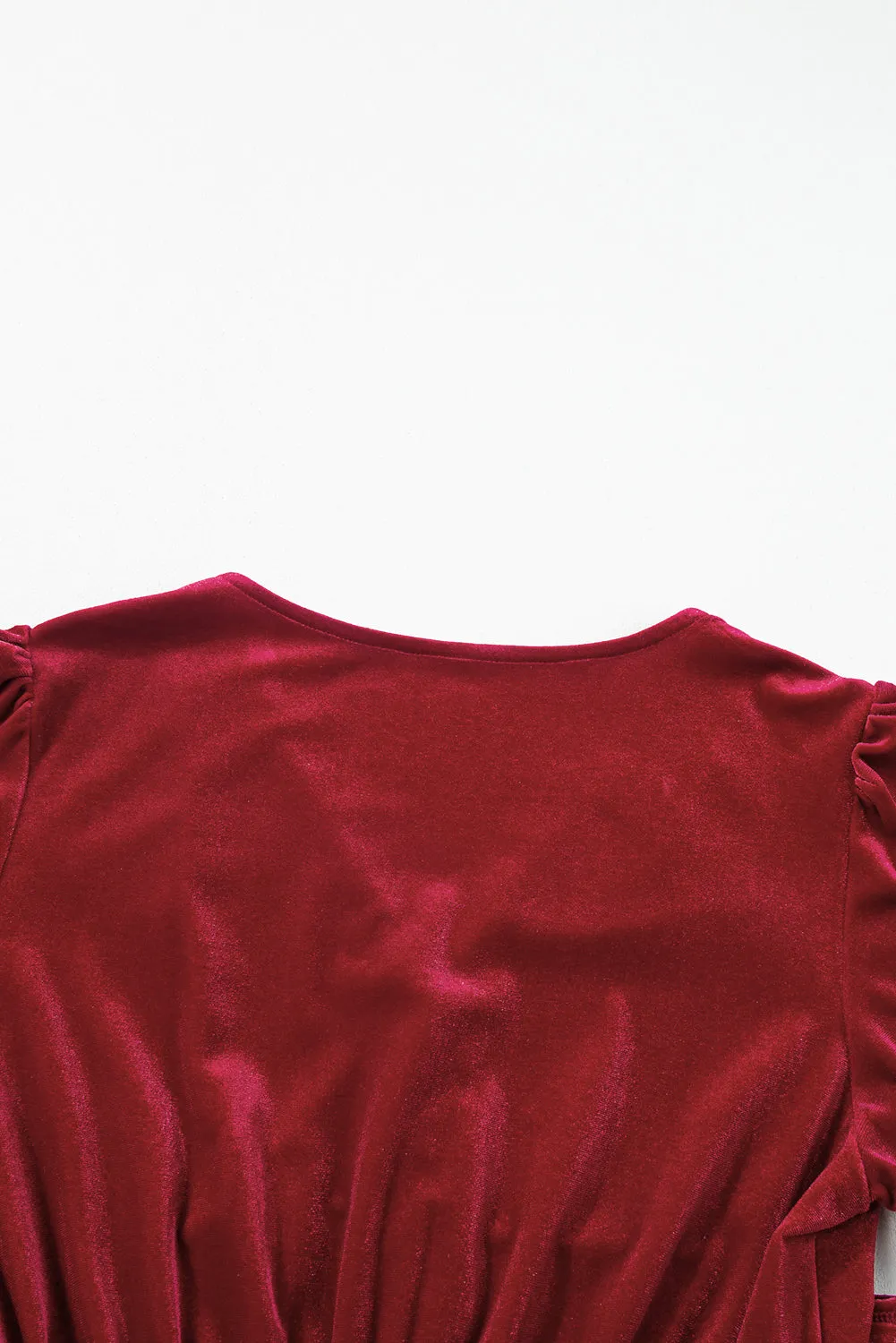 Velvet Midi Dress with Puff Sleeves and High Slit