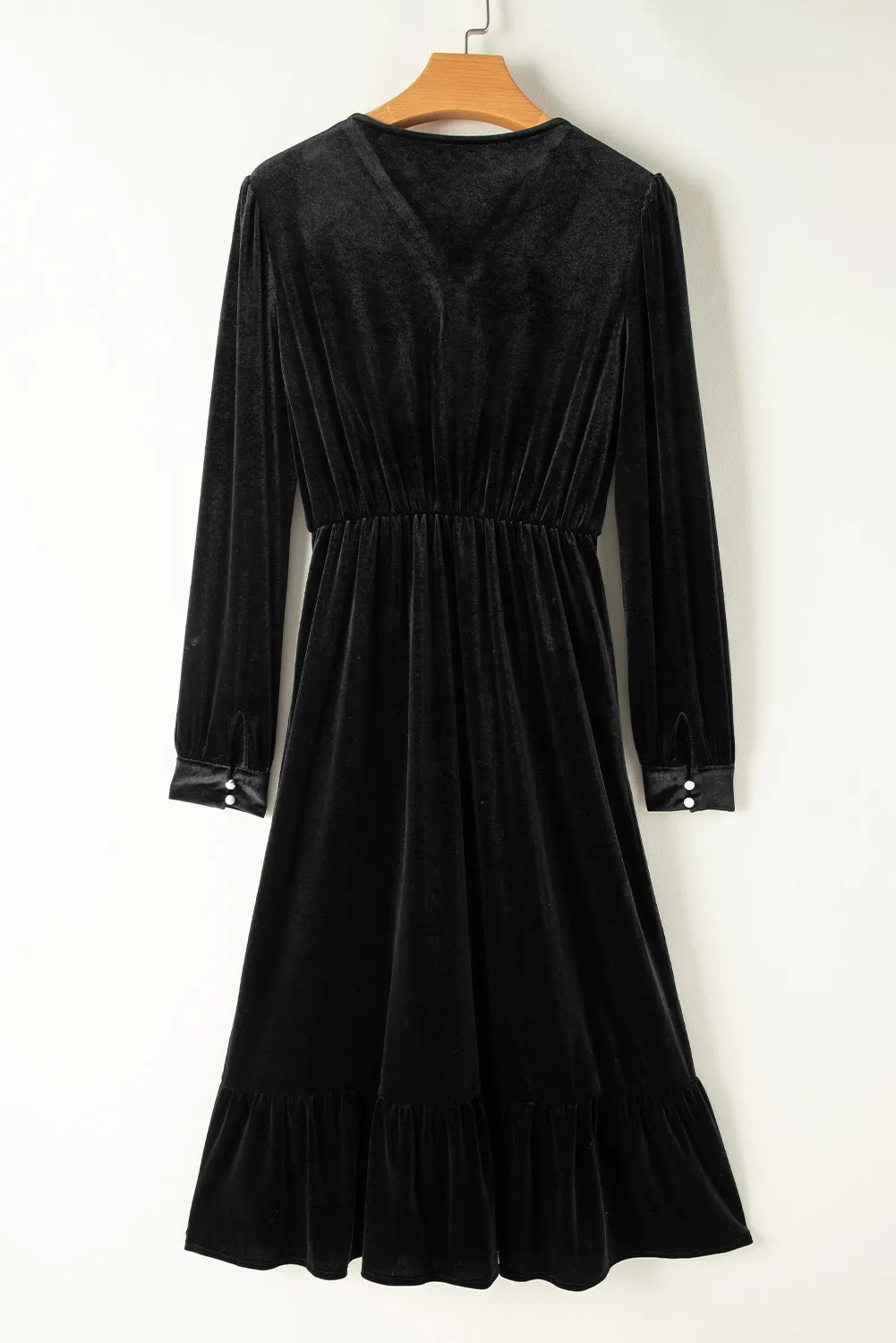 Velvet Midi Dress with Puff Sleeves and High Slit
