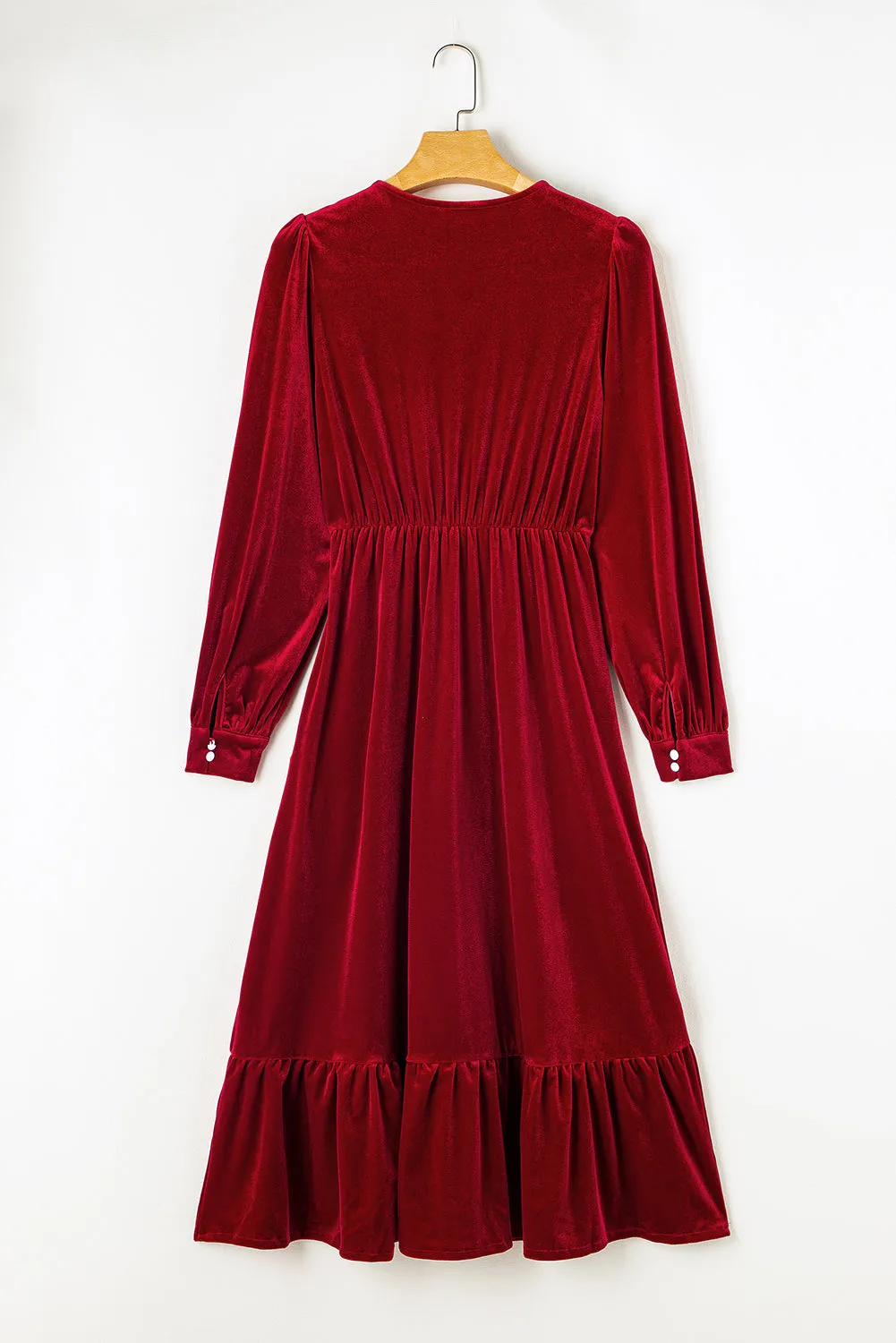 Velvet Midi Dress with Puff Sleeves and High Slit