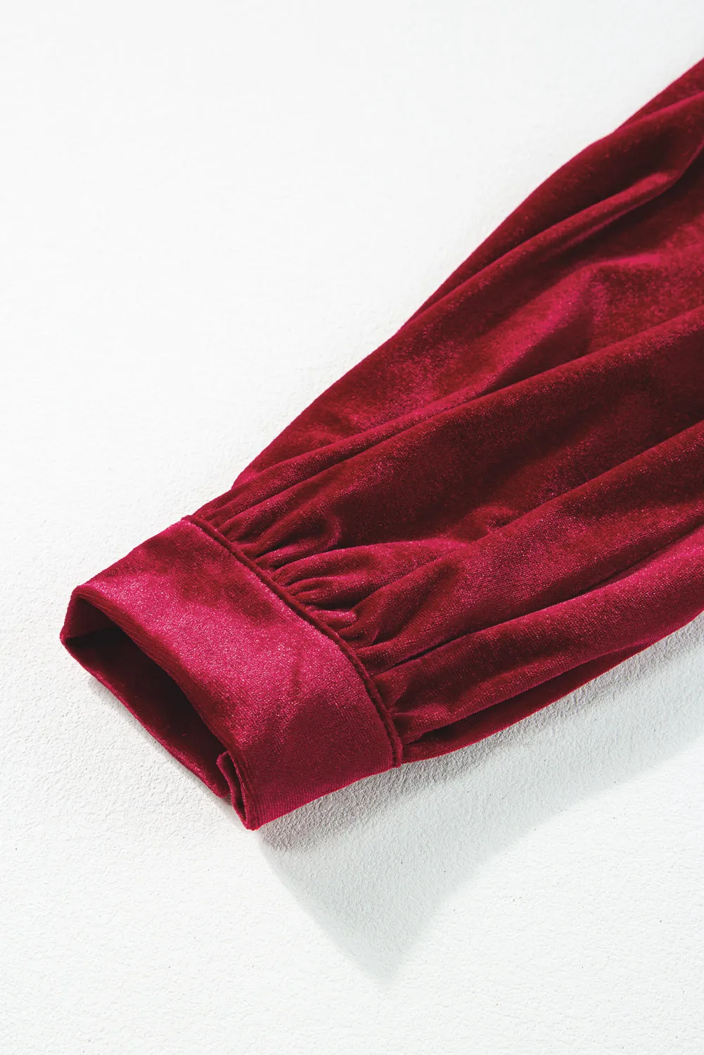 Velvet Midi Dress with Puff Sleeves and High Slit