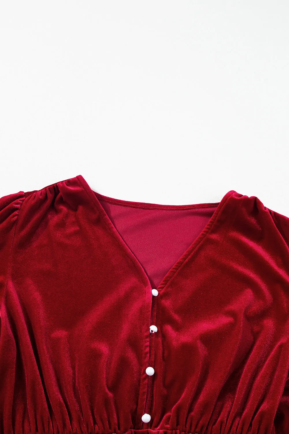 Velvet Midi Dress with Puff Sleeves and High Slit