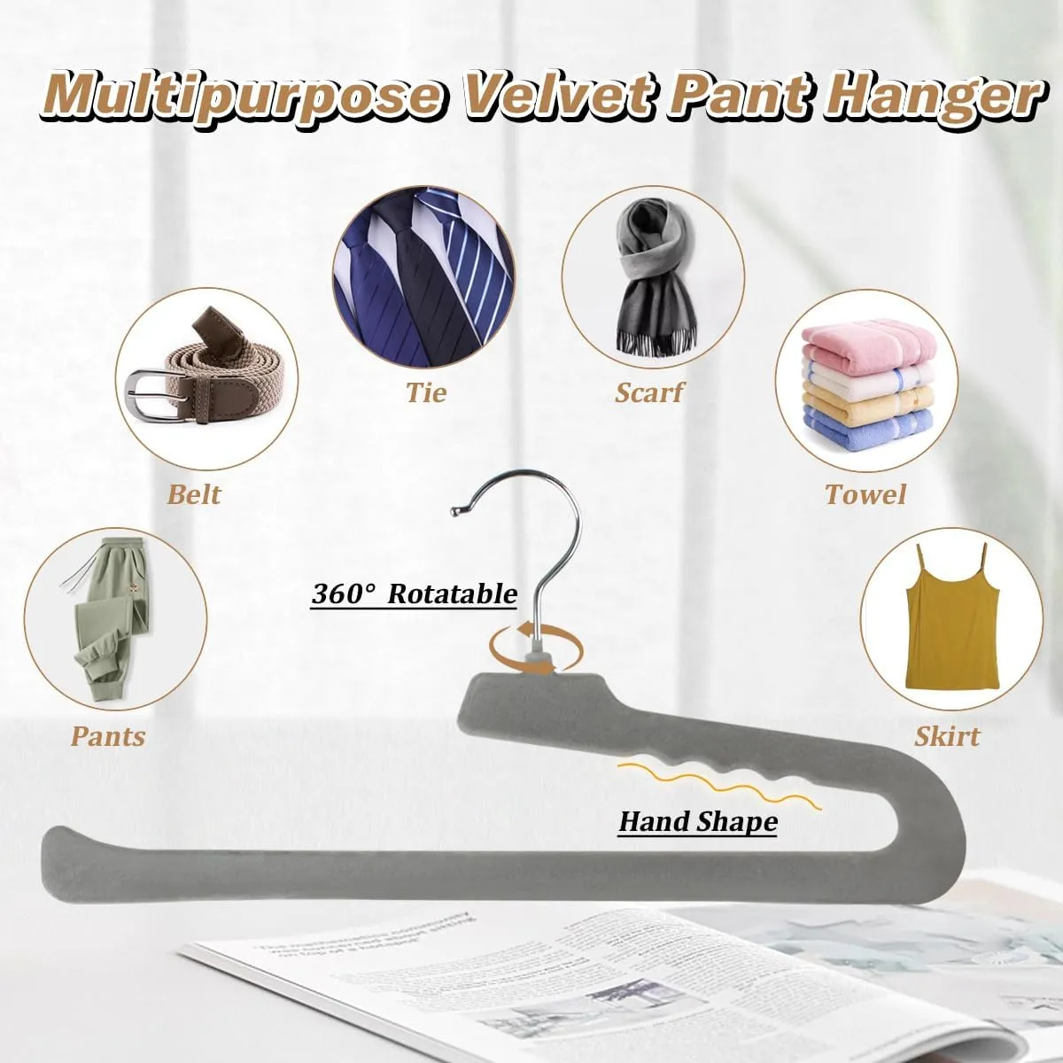 Velvet Pants Hangers,16 Pack Non Slip Felt Slack/Trouser Hanger,Slim & Sleek Heavy Duty Space Saving Closet with 360° Swivel Hook,Tank Top Hangers for Shorts,Jeans,Suit Pants,Towel(Grey)