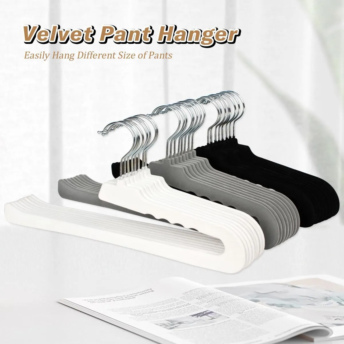 Velvet Pants Hangers,16 Pack Non Slip Felt Slack/Trouser Hanger,Slim & Sleek Heavy Duty Space Saving Closet with 360° Swivel Hook,Tank Top Hangers for Shorts,Jeans,Suit Pants,Towel(Grey)