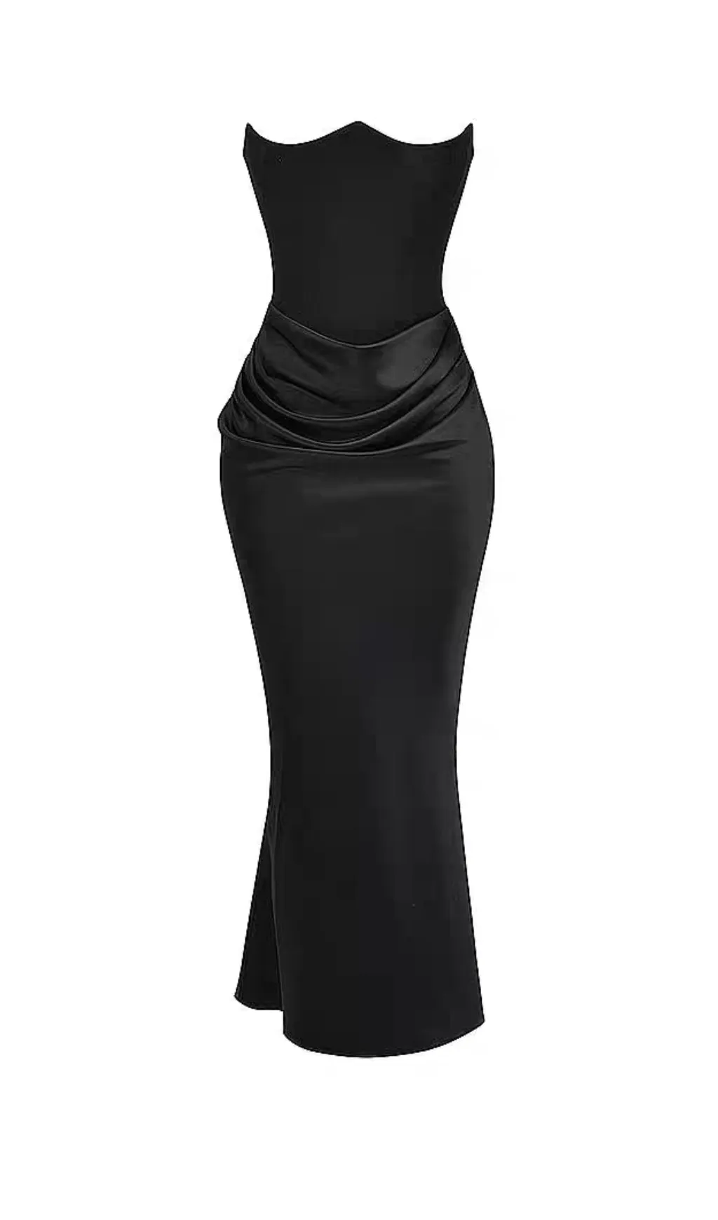 velvet strapless corset maxi dress in black
