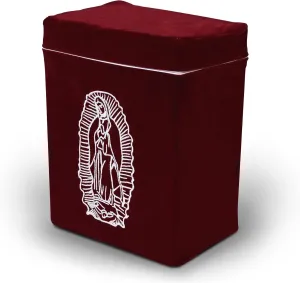 Velvet Urn Bag with TSA Approved Cremation Container | Holds Cremated Ashes of Human Adult | For Use in a Niche or Ground Burial | Fits the Crowne Burial Urn Vault (Burgundy with Our Lady)