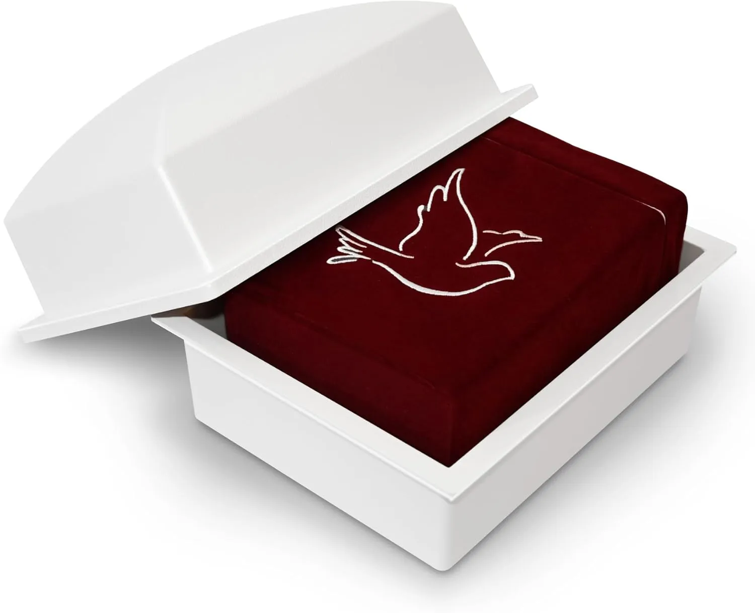 Velvet Urn Bag with TSA Approved Cremation Container | Holds Cremated Ashes of Human Adult | For Use in a Niche or Ground Burial | Fits the Crowne Burial Urn Vault (Burgundy with Our Lady)