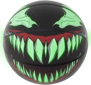 Venoms Printings Glow in The Dark Basketball Cool Glowing Luminous Basketball with Pump and Bag Indoor Outdoor PU Leather Size 7