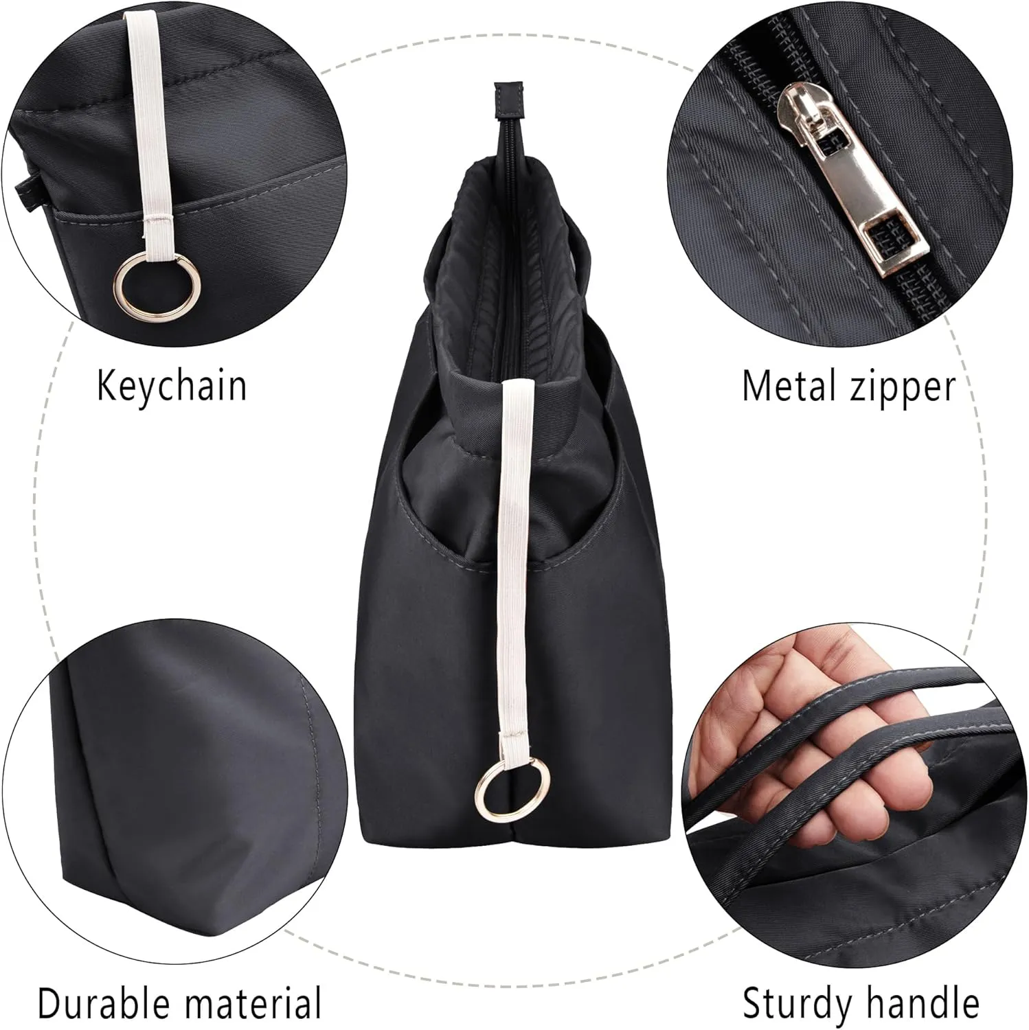 Vercord Purse Insert Organizers for Tote Handbag Bag in Bag with Zipper Liner Bag Organizer for Women 14 pockets