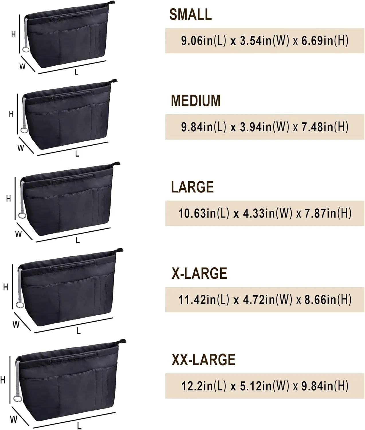 Vercord Purse Insert Organizers for Tote Handbag Bag in Bag with Zipper Liner Bag Organizer for Women 14 pockets