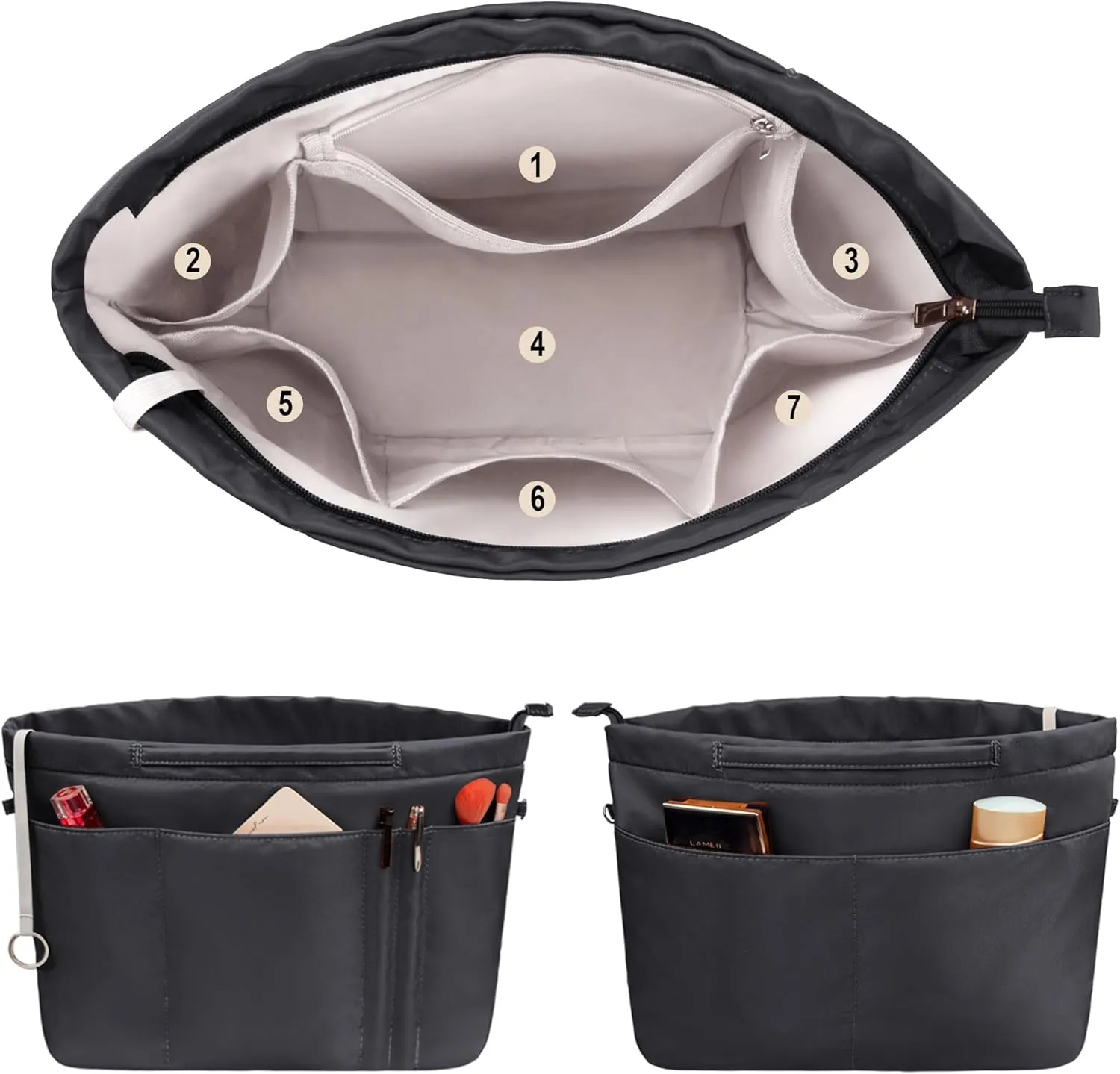 Vercord Purse Insert Organizers for Tote Handbag Bag in Bag with Zipper Liner Bag Organizer for Women 14 pockets