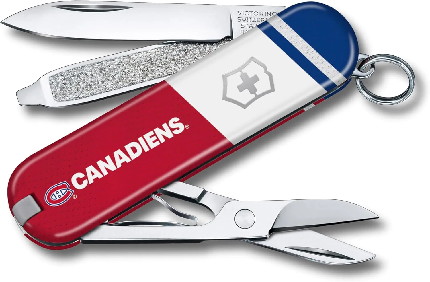 Victorinox Classic SD Swiss Army Knife – Compact 7 Function Swiss Made Pocket Knife with Small Blade, Screwdriver and Key Ring – Montreal Canadiens