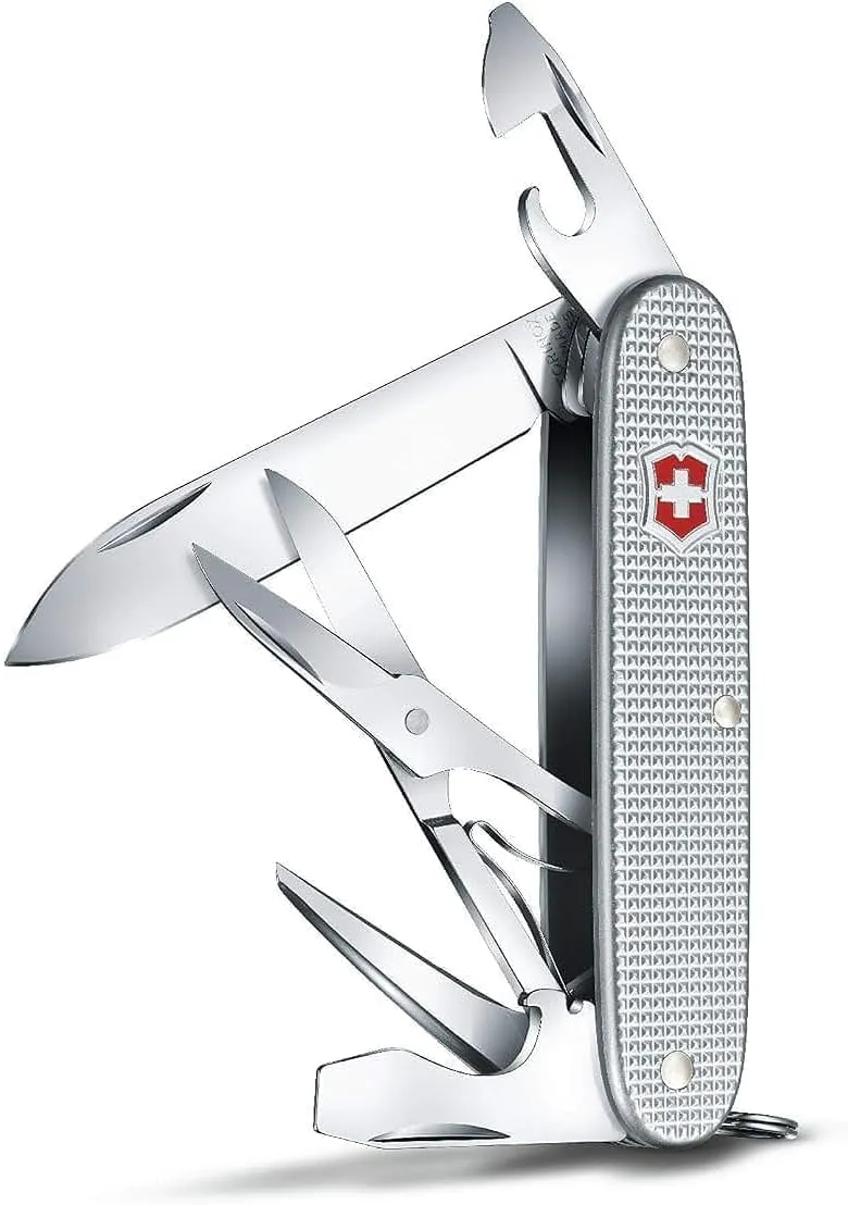Victorinox Pioneer X Alox Swiss Army Knife, 9 Functions, Swiss Made Pocket Knife with Scissors, Reamer, Key Ring and Large Blade - Silver