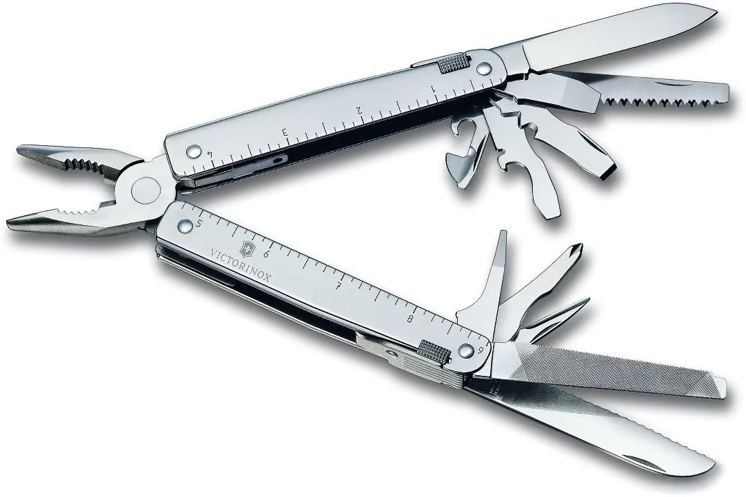 Victorinox Swiss Tool Swiss Army Knife, 24 Function Swiss Made Multi-Tool with Needle-Nose Pliers, Wire Cutters and Large Blade - Silver