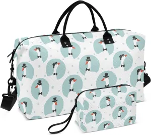 VIGTRO Travel Duffel Bag Weekender Overnight Bag with Toiletry Bag Cartoon Geese Pattern Printed, Carry On Luggage Bag for Hospital Gym Travel Business, 2 Pcs Set