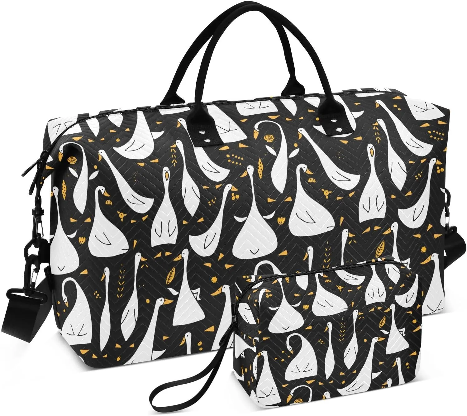 VIGTRO Travel Duffel Bag Weekender Overnight Bag with Toiletry Bag Funny Goose Family Printed, Carry On Luggage Bag Cute Animal for Hospital Gym Travel Business, 2 Pcs Set